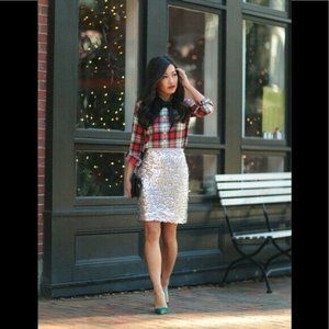 J. Crew Sequin Skirt Silver Women 00 Mini Metallic